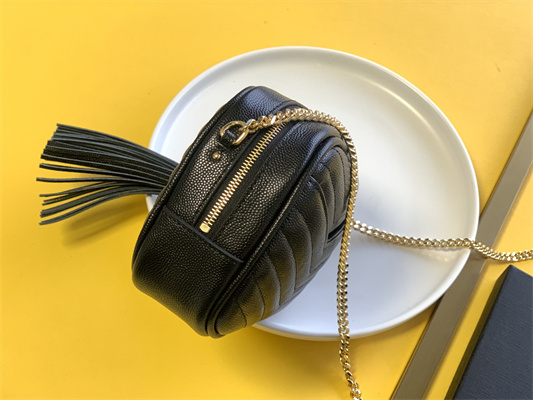 Y.S.L MINI LOU In Black Quilted Grain De Poudre Embossed Leather  Gold Tone Metal