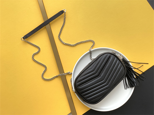 Y.S.L MINI LOU In Black Quilted Grain De Poudre Embossed Leather  Silver Tone Metal