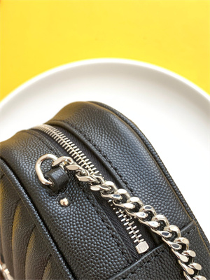 Y.S.L MINI LOU In Black Quilted Grain De Poudre Embossed Leather  Silver Tone Metal