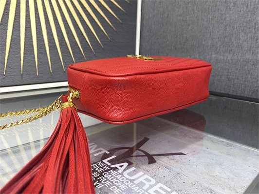 Y.S.L MINI LOU In Red Quilted Grain De Poudre Embossed Leather  Gold Tone Metal