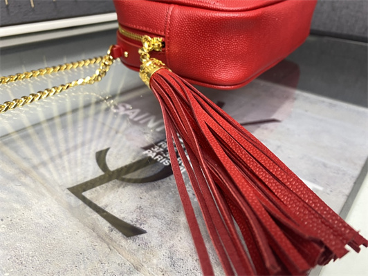 Y.S.L MINI LOU In Red Quilted Grain De Poudre Embossed Leather  Gold Tone Metal