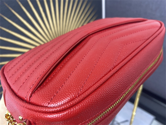 Y.S.L MINI LOU In Red Quilted Grain De Poudre Embossed Leather  Gold Tone Metal