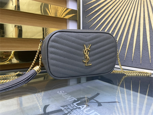 Y.S.L MINI LOU In Blue Quilted Grain De Poudre Embossed Leather  Gold Tone Metal