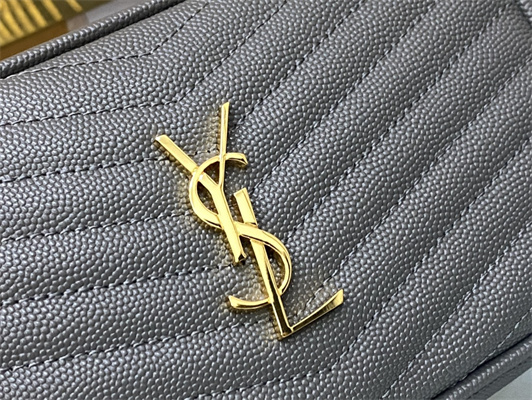 Y.S.L MINI LOU In Blue Quilted Grain De Poudre Embossed Leather  Gold Tone Metal