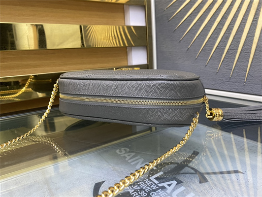 Y.S.L MINI LOU In Blue Quilted Grain De Poudre Embossed Leather  Gold Tone Metal