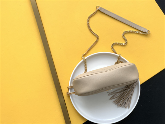 Y.S.L MINI LOU In Beige Quilted Grain De Poudre Embossed Leather  Gold Tone Metal