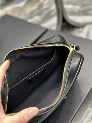 Y.S.L LOU CAMERA BAG In Black Quilted Suede and Smooth Leather Gold Tone Metal