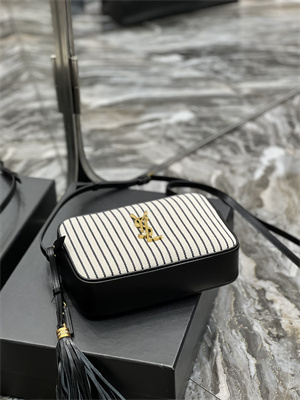 Y.S.L LOU CAMERA BAG In Striped Canvas and Leather Gold Tone Metal