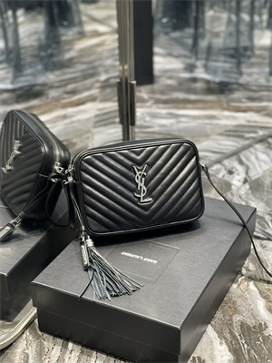 Y.S.L LOU CAMERA BAG In Black Quilted Leather Silver Tone Metal