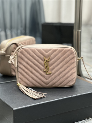 Y.S.L LOU CAMERA BAG In Nude Pink Quilted Suede and Smooth Leather Gold Tone Metal