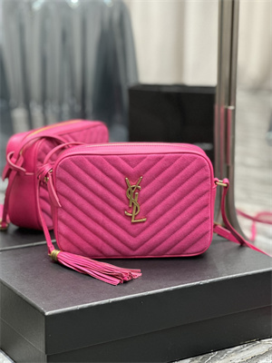 Y.S.L LOU CAMERA BAG In Fuchsia Quilted Suede and Smooth Leather Gold Tone Metal