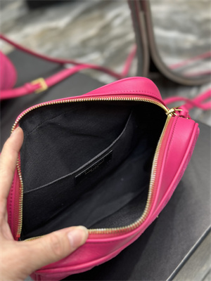 Y.S.L LOU CAMERA BAG In Fuchsia Quilted Suede and Smooth Leather Gold Tone Metal