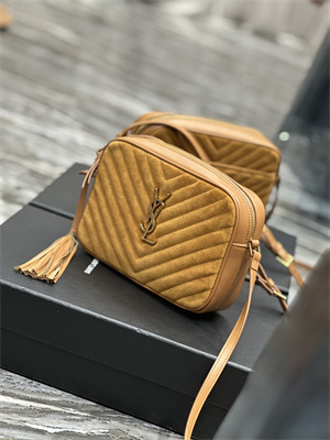 Y.S.L LOU CAMERA BAG In Brown Quilted Suede and Smooth Leather Gold Tone Metal