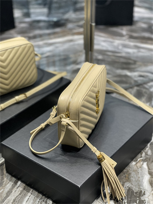 Y.S.L LOU CAMERA BAG In Beige Quilted Leather Gold Tone Metal