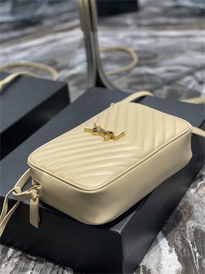 Y.S.L LOU CAMERA BAG In Beige Quilted Leather Gold Tone Metal