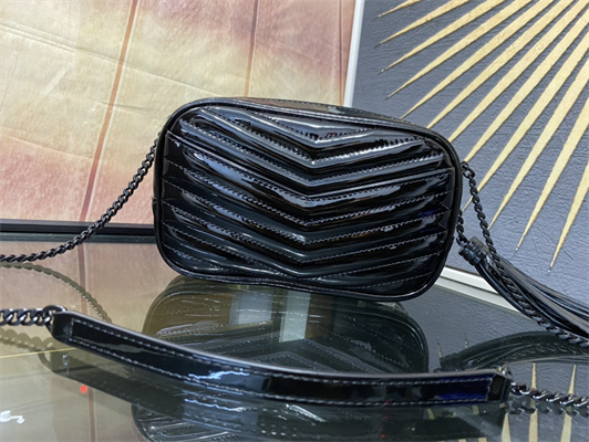 Y.S.L MINI LOU In Blue Quilted Patent Leather Black Tone Metal