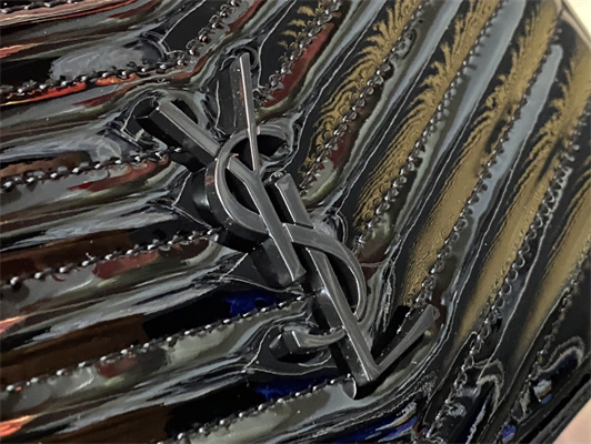 Y.S.L MINI LOU In Blue Quilted Patent Leather Black Tone Metal