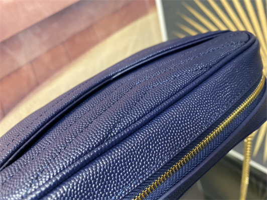 Y.S.L MINI LOU In Dk Blue Quilted Grain De Poudre Embossed Leather  Gold Tone Metal