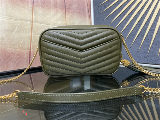 Y.S.L MINI LOU In Dk Green Quilted Grain De Poudre Embossed Leather Gold Tone Metal