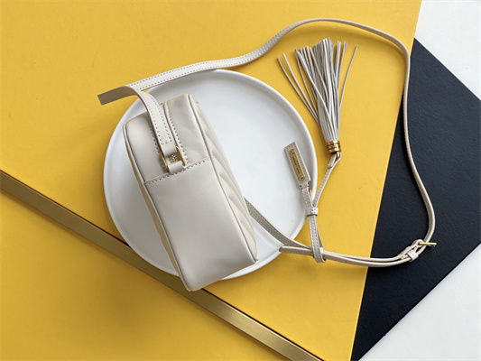 Y.S.L LOU CAMERA BAG In White Quilted Leather Gold Tone Metal