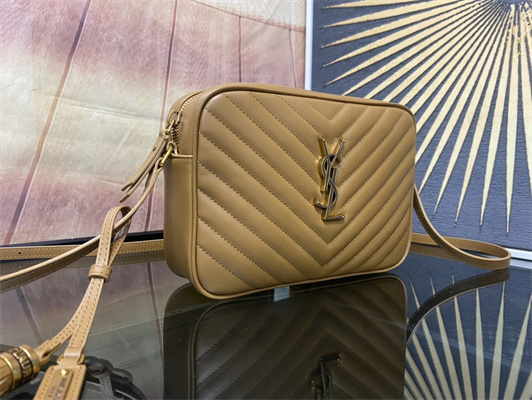 Y.S.L LOU CAMERA BAG In Brown Quilted Leather Gold Tone Metal