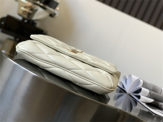 Y.S.L LE 57 Hobo Bag In Quilted Lambskin White Color