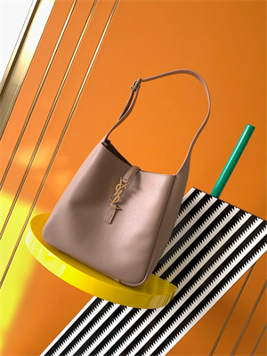 Y.S.L LE 5 A 7 Supple SMALL HOBO BAG In Dk Beige Leather