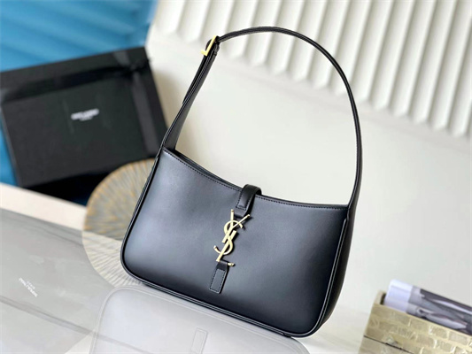 Y.S.L LE 5 A 7 HOBO BAG In Black Smooth Leather