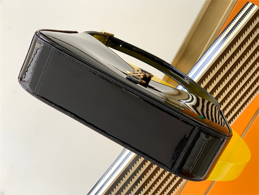 Y.S.L LE 5 A 7 HOBO BAG In Black Patent Leather