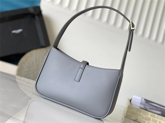 Y.S.L LE 5 A 7 HOBO BAG In Grey Smooth Leather