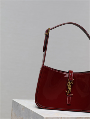 Y.S.L LE 5 A 7 HOBO BAG In Burgundy Patent Leather