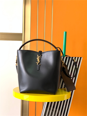 Y.S.L LE 37 In Black Shiny Leather Bucket Bag