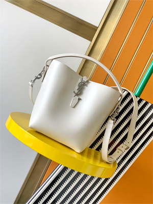 Y.S.L LE 37 SMALL In White Shinny Leather Bucket Bag