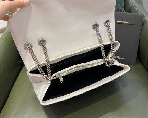 Y.S.L LOULOU MEDIUM In White Quilted Calfskin Leather Silver Tone Metal