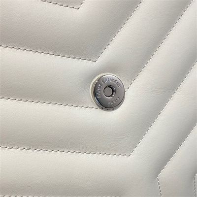 Y.S.L LOULOU MEDIUM In White Quilted Calfskin Leather Silver Tone Metal