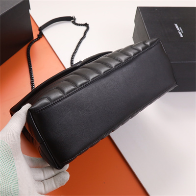 Y.S.L LOULOU MEDIUM In Black Quilted Calfskin Leather Black Tone Metal