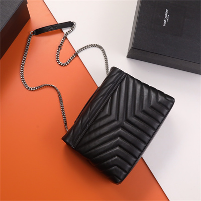 Y.S.L LOULOU MEDIUM In Black Quilted Calfskin Leather Silver Tone Metal