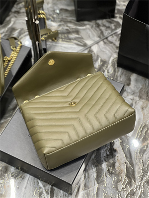 Y.S.L LOULOU MEDIUM In Green Quilted Calfskin Leather Gold Tone Metal