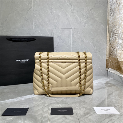 Y.S.L LOULOU MEDIUM In Beige Quilted Calfskin Leather Gold Tone Metal