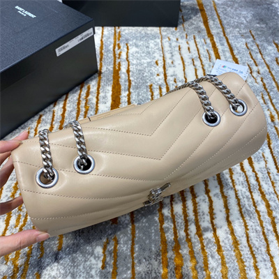 Y.S.L LOULOU MEDIUM In Beige Quilted Calfskin Leather Silver Tone Metal