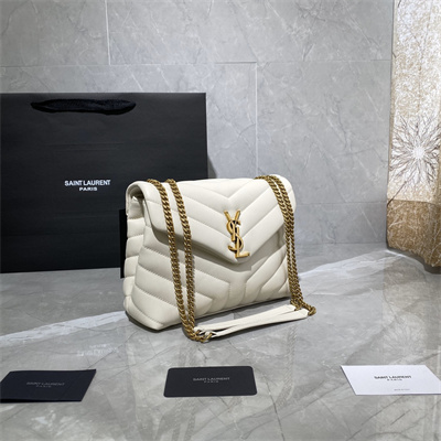 Y.S.L LOULOU SMALL In White Quilted Calfskin Leather Gold Tone Metal