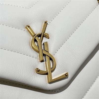 Y.S.L LOULOU SMALL In White Quilted Calfskin Leather Gold Tone Metal