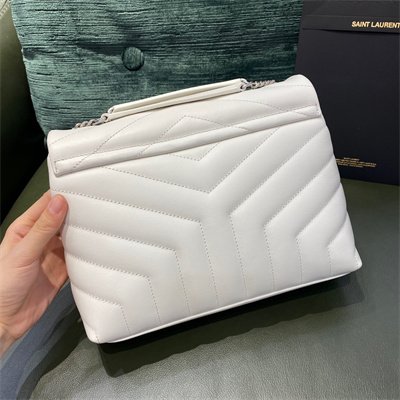 Y.S.L LOULOU SMALL In White Quilted Calfskin Leather Silver Tone Metal