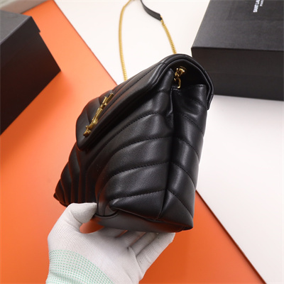 Y.S.L LOULOU SMALL In Black Quilted Calfskin Leather Gold Tone Metal