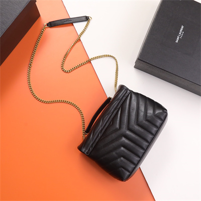 Y.S.L LOULOU SMALL In Black Quilted Calfskin Leather Gold Tone Metal