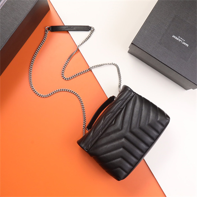 Y.S.L LOULOU SMALL In Black Quilted Calfskin Leather Silver Tone Metal