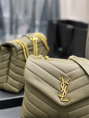 Y.S.L LOULOU SMALL In Green Quilted Calfskin Leather Gold Tone Metal