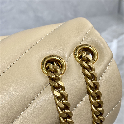 Y.S.L LOULOU SMALL In Beige Quilted Calfskin Leather Gold Tone Metal