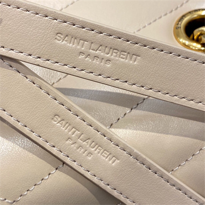 Y.S.L LOULOU SMALL In Beige Quilted Calfskin Leather Silver Tone Metal