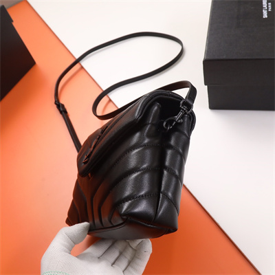 Y.S.L TOY LOULOU In Black Quilted Calfskin Leather Black Tone Metal